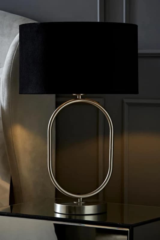 ValueLights ValueLights Antonia Black Velvet Drum Lamp Shade Brushed Chrome Oval Table Lamp in Silver Silver One Size Unisex 5059406064753