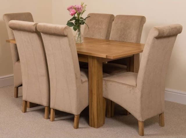 Thats Furniture Hampton 120-160cm Oak Extending Dining Table & 6 Montana Fabric Chairs in Beige Beige Unisex