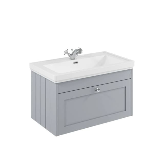 Balterley 800mm Wall Hung 1 Drawer Unit & Classic Basin 1 Tap Hole - Satin Grey Grey Unisex