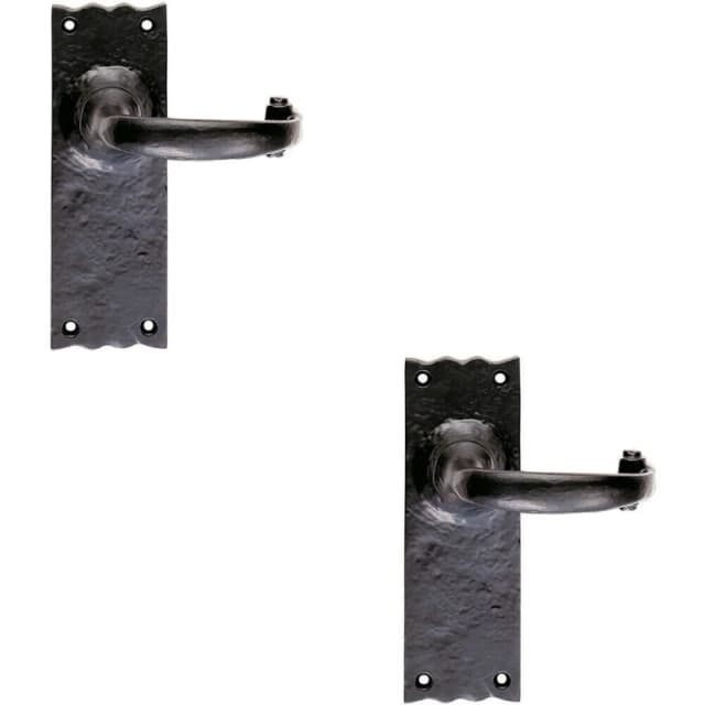 Loops 2x PAIR Forged Curved Lever Handle on Latch Backplate 155 x 54mm Black Antique Black