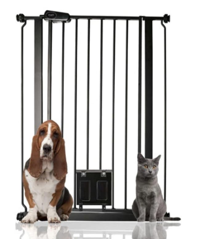 Bettacare Pet Gate With Lockable Cat Flap, 75Cm - 84Cm, Black, 104Cm In Height