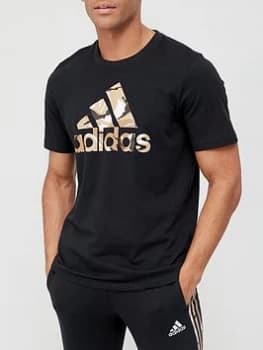 adidas Camo Badge Of Sport T-Shirt - Black/White, Size S, Men