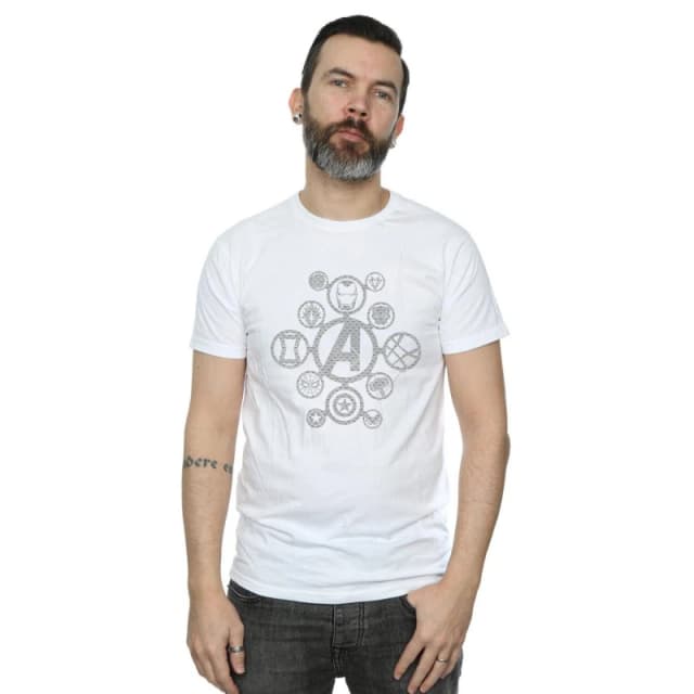 Marvel Marvel Men Avengers Infinity War Distressed Metal Icons T-Shirt in White Size: Small White S Male 5057864427165