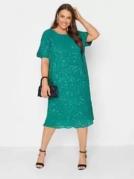 Yours Luxe Embellished Cape Dress - Green, Size 16, Women
