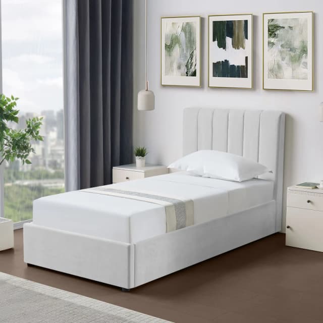 Artemis Home Evelynne Fabric 90cm Single Ottoman Bed Frame with Storage in Light Grey Light Grey Unisex Single