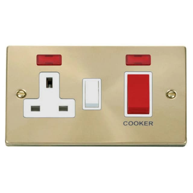 SE Home Satin / Brushed Brass Cooker Control 45A With 13A Switched Plug Socket & 2 Neons Gold unisex