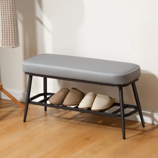 HOMCOM HOMCOM PU Leather Shoe Storage Bench with Padded Seat Cushion for Hallway in Grey Grey One Size Unisex 5063603279544