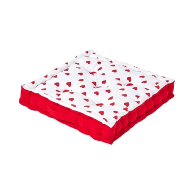 Homescapes Cotton Hearts Floor Cushion Red