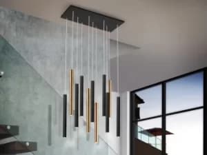 Varas Pendant Light Cluster Drop, Glossy Gold, Matt Black