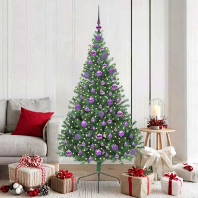 vidaXL Artificial Pre-lit Christmas Tree with Lilac Balls Green 180cm PVC, Green 3397017