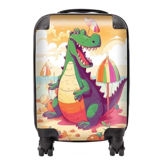 Warren Reed - Designer Crocodile On A Beach Holiday Suitcase in Yellow Size: Large Yellow Unisex Large