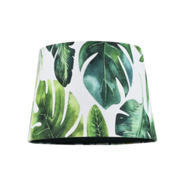 Happy Homewares Palm Leaf Themed 25Cm Drum Lampshade In Green And White Linen Fabric With Lining