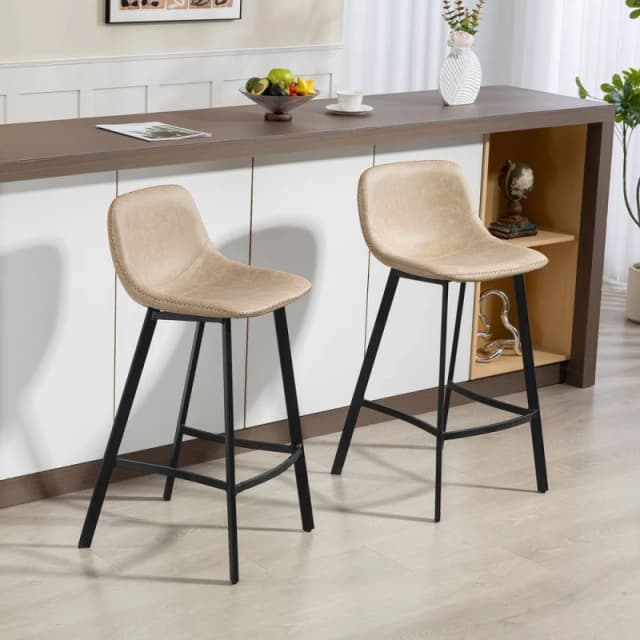 Homcom Bar Stools Set Of 2, Bar Chairs With Back And Steel Legs, Light Brown, Brown 835-778V70LR