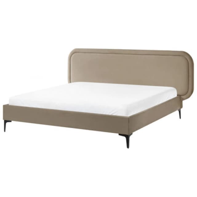 Beliani Bed Velvet Suzette 160 X 200 Cm (Eu King Size) Beige