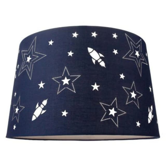 Happy Homewares Fun Rockets And Stars Childrens/kids Blue Cotton Bedroom Pendant Or Lamp Shade