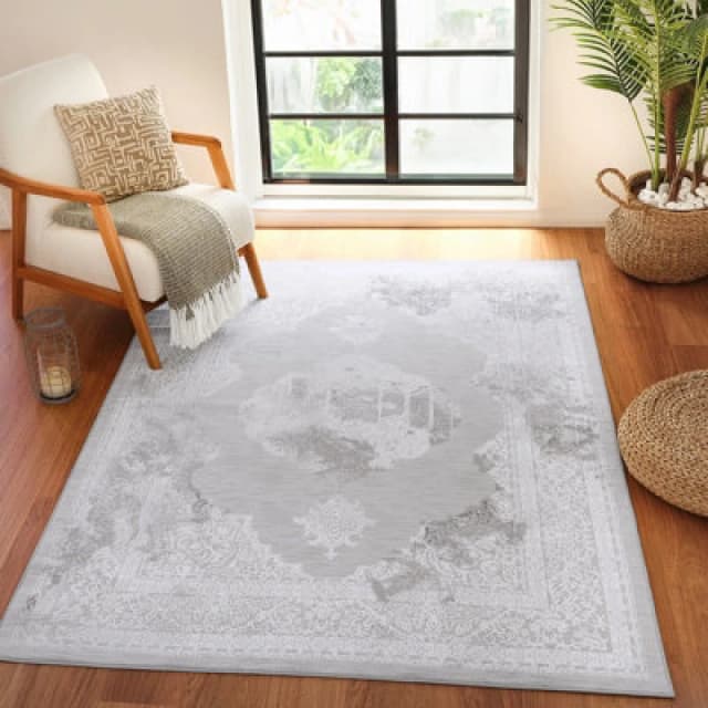 Livabliss Vintage Oriental Boho White/grey Azra Area Rug 120 X 170 Cm - Easy Care, Non Shedding, Ideal For Living Room & Bedroom