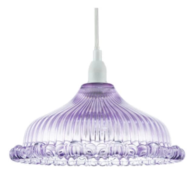 Happy Homewares Modern Lilac Line Ribbed Glass Pendant Light Shade With Moulded Edge