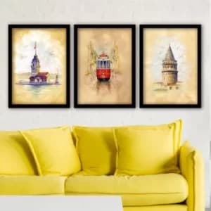 3SC17 Multicolor Decorative Framed Painting (3 Pieces)