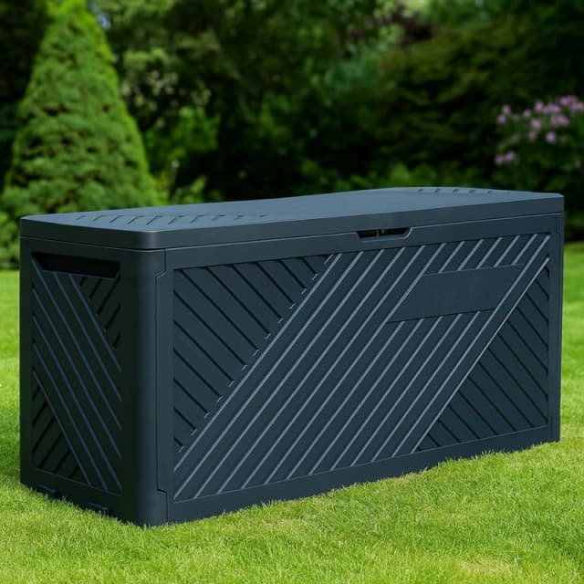 Gr8 Garden Plastic 280L Garden Storage Box Chest With Lid in Dark Grey Dark Grey Unisex