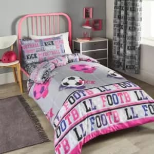 Bedlam - Football Print Reversible Duvet Cover Set, Pink, Single