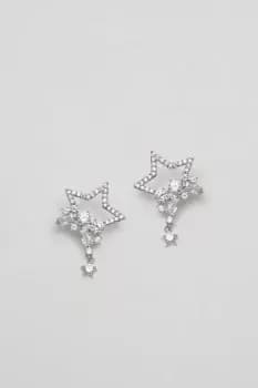 Rhodium Plated Scattered Stone Celestial Earrings