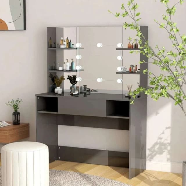 VIDAXL Makeup Table with LED Lights 100x40x135cm mdf Shining Grey Vidaxl 8720286391693