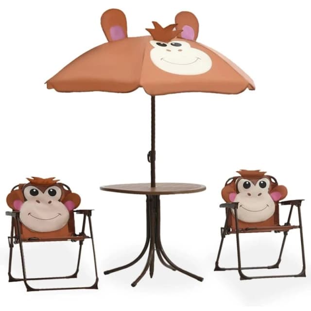 VIDAXL 3 Piece Kids Garden Bistro Set with Parasol Brown Vidaxl 48099