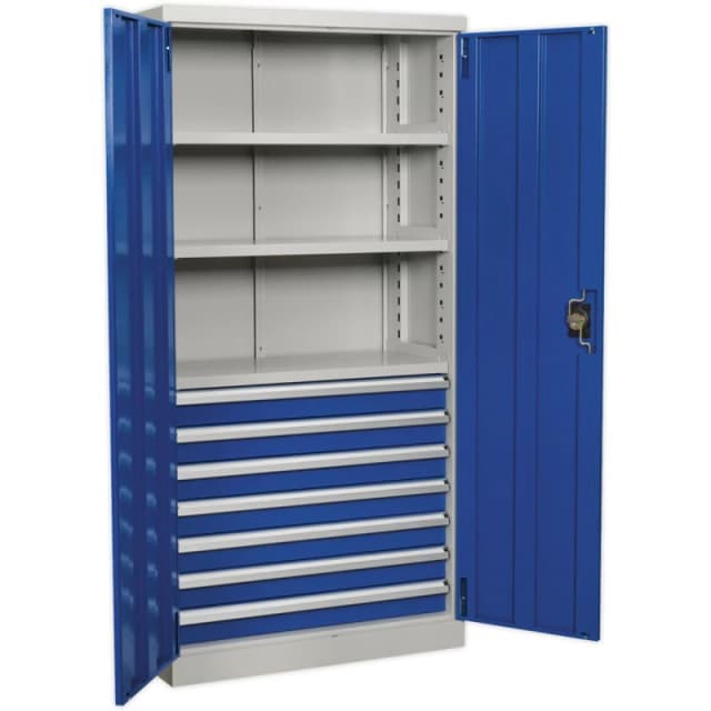 Loops 1800mm Double Door Industrial Cabinet - 7 Drawers & 3 Shelves - 3 Point Lock Multi