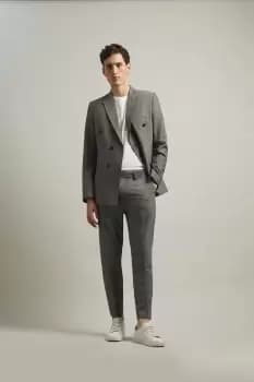 Slim Fit Grey Basketweave Double Breasted Suit Jacket