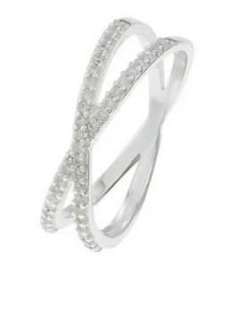 Accessorize Sterling Silver Pave Cross Ring - Crystal, Crystal, Size S, Women