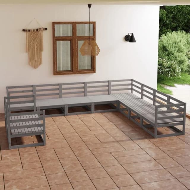 VIDAXL 10 Piece Garden Lounge Set Grey Solid Pinewood Vidaxl 8720286470299