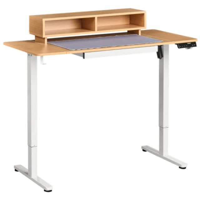 Beliani Electric Adjustable Standing Desk Lucama Light Brown/ White 120 Cm 60 Cm With USB Port