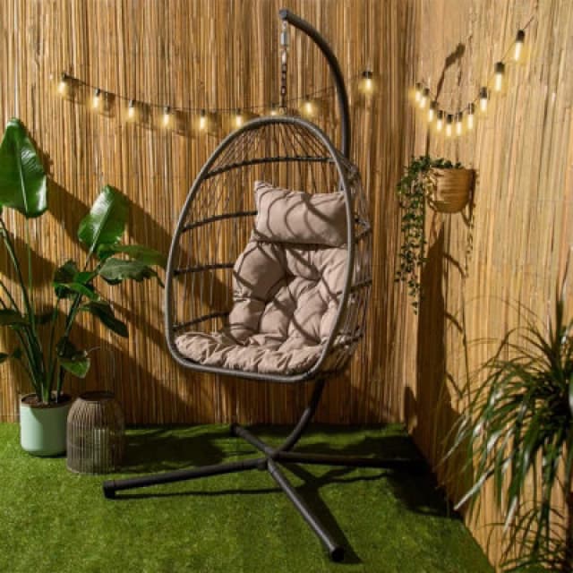OHS OHS Hanging Egg Chair Floating Garden Seat Cushioned Cushion in Grey Grey One Size Unisex 5027434178384