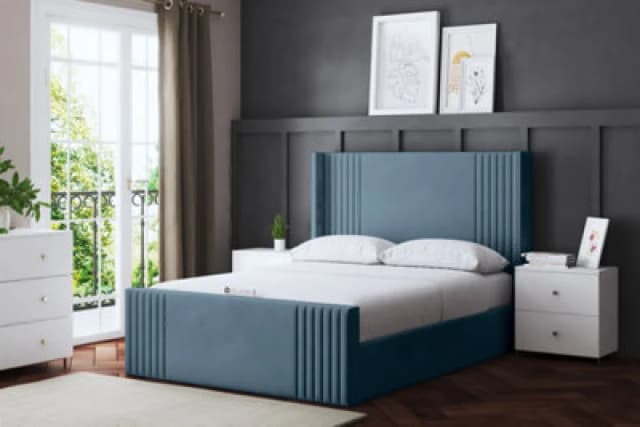 DS LIVING Elara Winged Blue Upholstered Bed Double AM_DVNSHRE_DBL_BLU