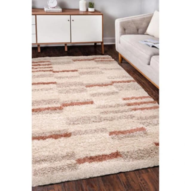 Homemaker Nomad Shaggy Striped Cosy Rug Natural 120X170 WB77801