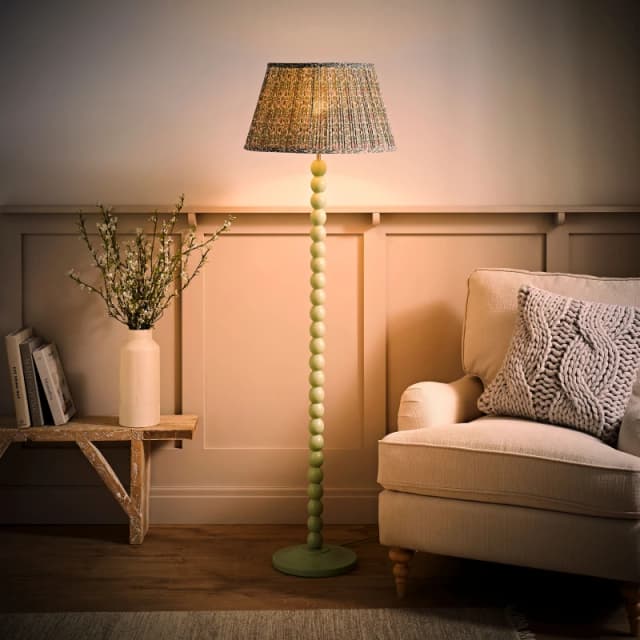 ValueLights ValueLights Bobbin Bobbles Floor Lamp and Floral Pleated Taper Lamp Shade and Bulb in Pale Green Pale Green One Size Unisex 5059406069017
