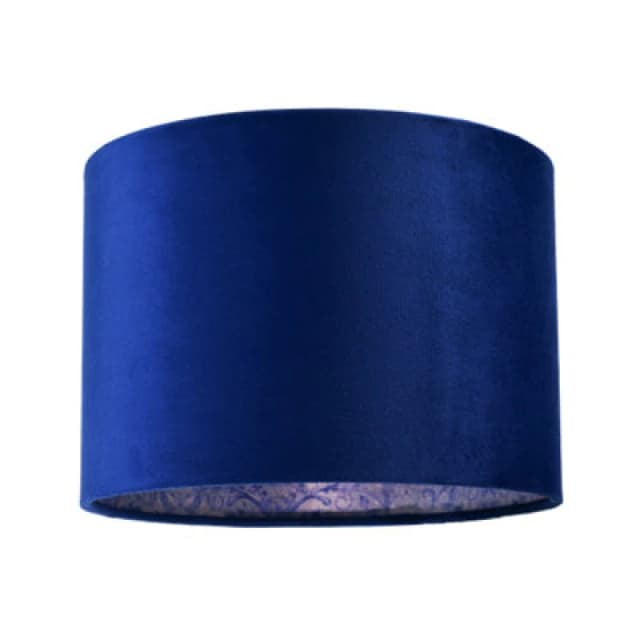 Happy Homewares Deep Sea Blue Velvet Drum Lamp Shade With Inner Floral Pattern Lining