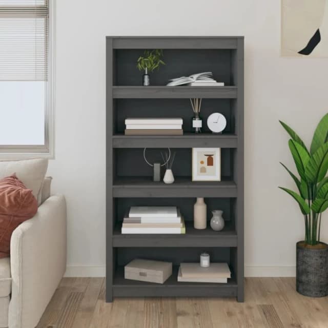 Vidaxl Book Cabinet Grey 80X35X154cm Solid Wood Pine, Grey 821691