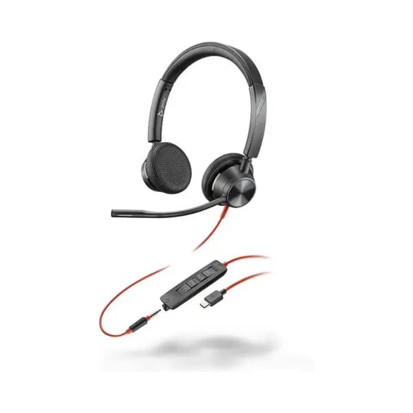 Poly Blackwire 3325 Double Sided On-ear Stereo USB-C with Microphone Headset 8X222AA Black