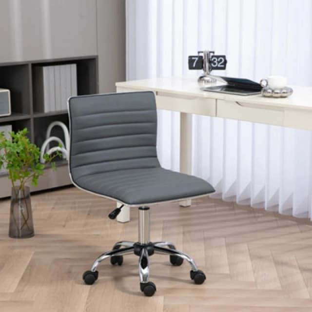 HOMCOM Adjustable Swivel Office Chair with Armless Mid-back In PU Leather and Chrome Base - Dark Grey 921-075V70CG