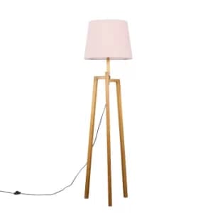 Augustus Light Wood Tripod Floor Lamp with XL Blush Pink Aspen Shade