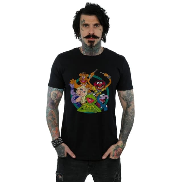 Disney Men The Muppets Group Circle T-Shirt in Black Size: Small Black S Male 5059308677136