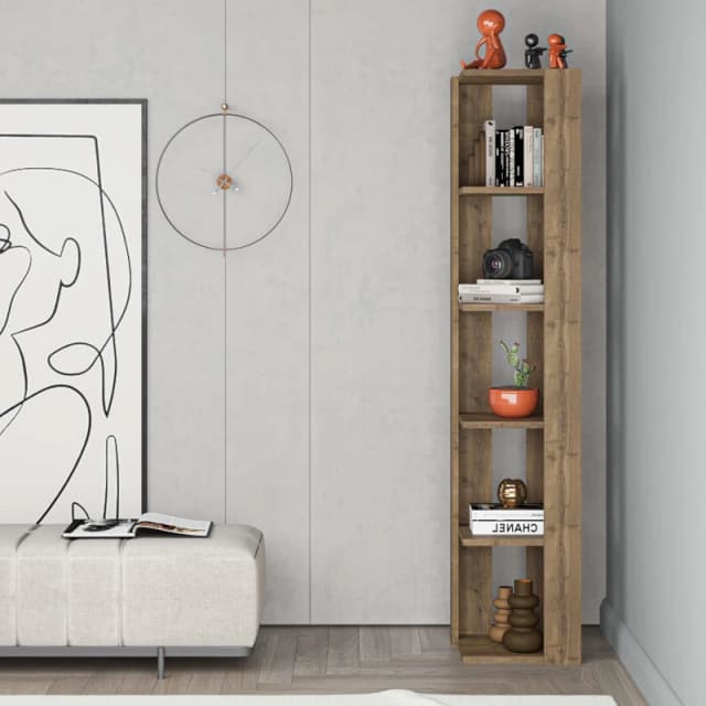 Decortie Corner Bookshelf Unit 34X161Cm Wall-mounted Bookcase, Particleboard, Dark Oak Effect, Brown 8683628012369