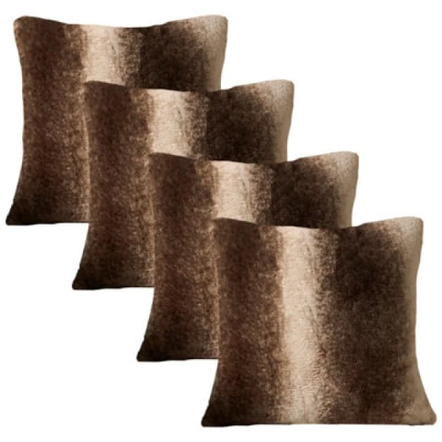 OHS OHS 4 Pack Stripe Faux Fur Soft Fleece Cushion Covers - 45 x 45cm in Brown Size: 45cm x 45cm Brown 45cm x 45cm Unisex 5027434208807