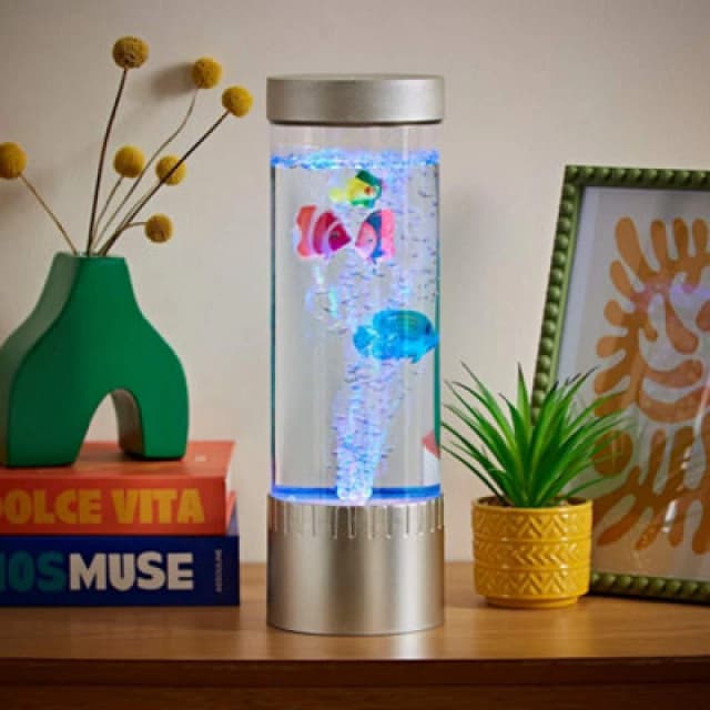 ValueLights 32cm Colour Changing Bubble Fish Table Lamp Silver