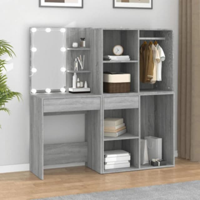 vidaXL LED Dressing Table with Cabinets Grey Sonoma Engineered Wood, Grey 3120189