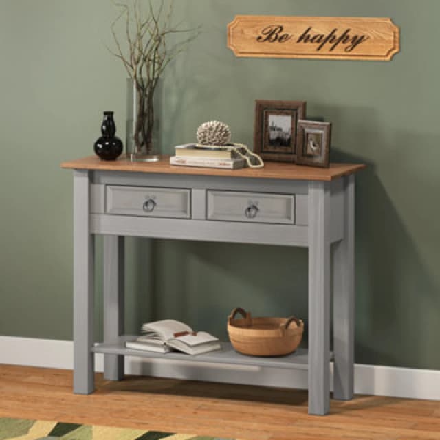 MERCERS FURNITURE Corona Grey Wax 2 Drawer Console Table 5060335867889