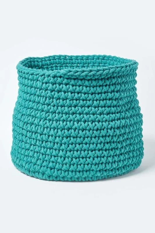 Homescapes Cotton Knitted Round Storage Basket, 42 x 37cm Green