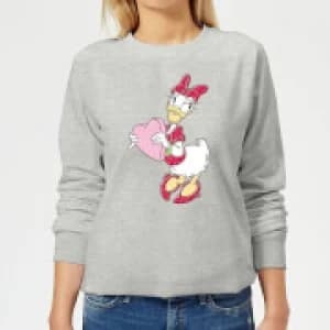 Disney Daisy Duck Love Heart Womens Sweatshirt - Grey - L
