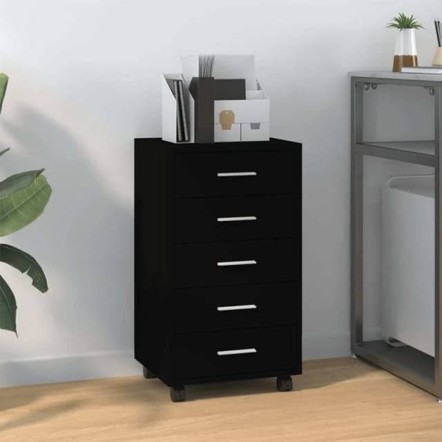 vidaXL Drawer Cabinet With Castors Black Engineered Wood, Black 342671